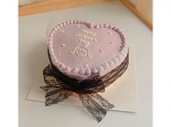 Mother's Day Heart Shape Cake - Butter/Vanilla 6 inch cake 2 layer - Black ribbon